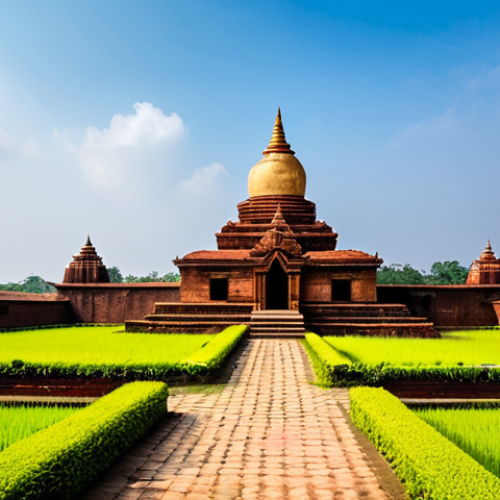 Paharpur Buddhist Vihara**

"A panoramic view of the Paharpur Buddhist Vihara (Sompur Mahavihara) in rural Bangladesh, showcasing the ancient brick structures and surrounding green landscape, fully clothed, appropriate content, safe for work, perfect anatomy, natural proportions, professional photography, high quality, UNESCO World Heritage Site."

**